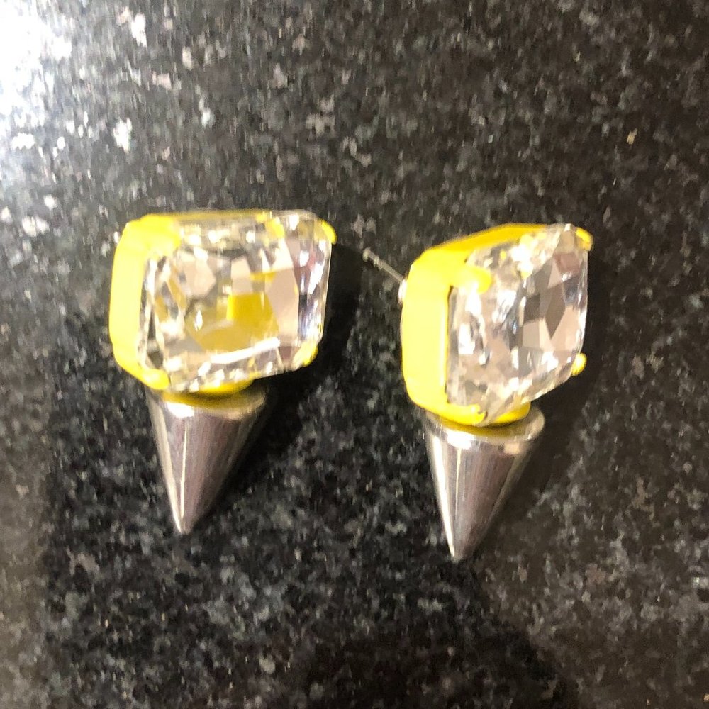 nOir Jewelry - Swarovski Crystal cone studs with matte yellow settings -…